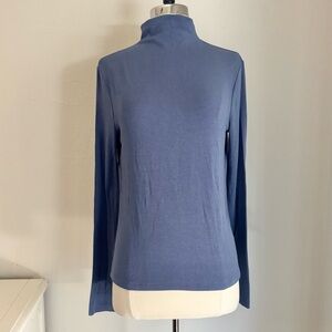 Mystree Soft Blue Knit Mockneck Long Sleeve Jersey Stretch Tee, Large
